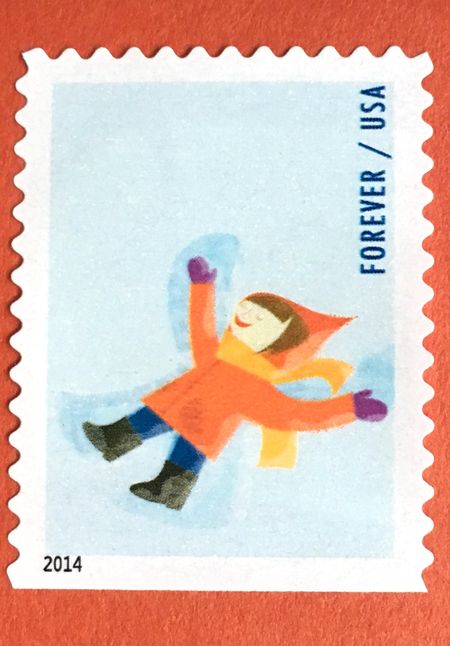 100 Snow Angel Forever Stamps // Child Playing in Snow // Christmas Snow Angel Winter Holiday Forever Stamps for Mailing